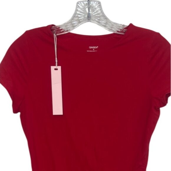 Qinsen Short Sleeve Bodysuit Womens Medium Red New - Picture 3 of 6